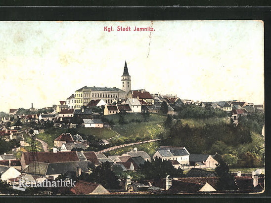 AK-Jamnitz-Ortsteilansicht-mit-Blick-zum-Schloss