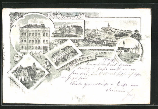 Lithographie-Jamnitz-Bahnhof-Ringplatz-Schloss