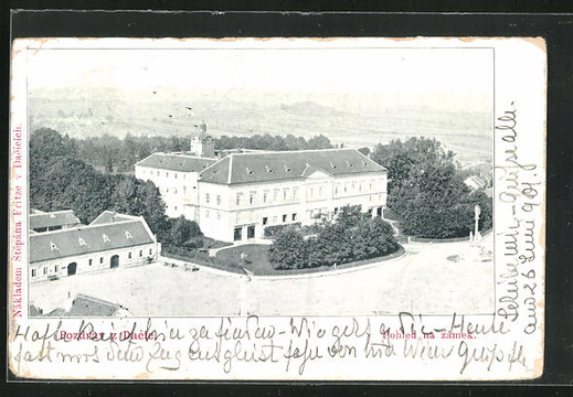 AK-Dacice-Blick-auf-Schloss-aus-der-Vogelschau