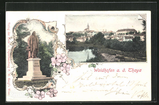 AK-Waidhofen-a-d-Thaya-Ortspartie-Robert-Hamering-Denkmal.jpg