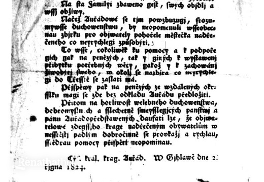 Zpráva o požáru v Třešti 1824